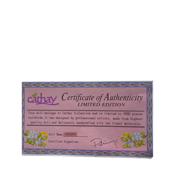 Cathay Collection Victorian Porcelain Doll 16 in Virginia Light Green and Purple - Picture 6 of 11